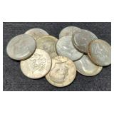 (10) 40% Silver K. Half Dollars