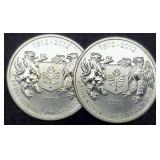 (2) 3/4 Troy Oz. Silver 1812-2012 Canada Dollars