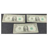 (3) 1977A $1 FR Notes unc./Consecutive #
