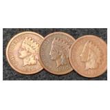 (3) Indian Head Cents: 1890, 92, 95