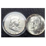 (2) Silver Half Dollars: 1963-D, 1964