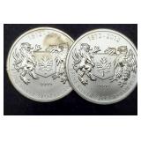 (2) 3/4 Troy Oz. Silver 1812-2012 Canada Dollars