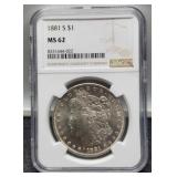 1881-S Slab Morgan Dollar NGC MS62