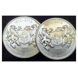 (2) 3/4 Troy Oz. Silver 1812-2012 Canada Dollars