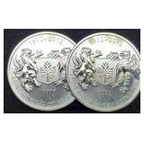 (2) 3/4 Troy Oz. Silver 1812-2012 Canada Dollars