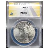 1935 Slab Peace Dollar ANACS MS62