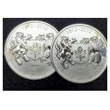 (2) 3/4 Troy Oz. Silver 1812-2012 Canada Dollar