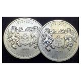 (2) 3/4 Troy Oz. Silver 1812-2012 Canada Dollars