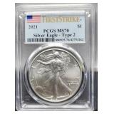 2021 T2 Slab Silver Eagle PCGS MS70 w/