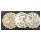 (3) W. Liberty Half Dollars: 1942, 44, 45
