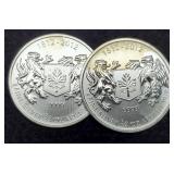 (2) 3/4 Troy Oz. Silver 1812-2012 Canada Dollars