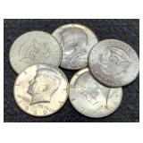 (5) 40% Silver K. Half Dollars