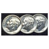 (3) Silver Proof R. Dimes: 1961, 62, 64