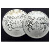 (2) 3/4 Troy Oz. Silver 1812/2012 Canada Dollars