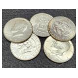(5) 40% Silver K. Half Dollars