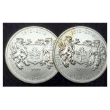 (2) 3/4 Troy Oz. Silver 1812-2012 Canada Dollars