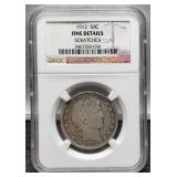 1912 Slab Barber Half Dollar F Scratches