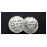 (2) 3/4 Troy Oz. Silver 1812-2012 Canada Dollars