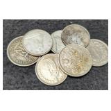 (6) Silver Foreign Coins: 3 Canada Dimes, 6 Pence,