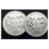 (2) 3/4 Troy Oz. Silver 1812-2012 Canada Dollars