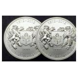 (2) 3/4 Troy Oz. Silver 1812-2012 Canada Dollars