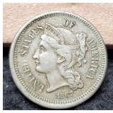 1867 Three Cent XF