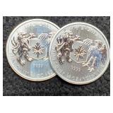 (2) 3/4 Troy Oz. Silver 1812-2012 Canada Dollars