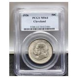 1936 Cleveland Slab Comm. Half Dollar PCGS MS64