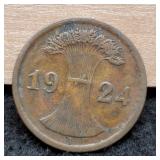1924 German 2 Reich Pfennig