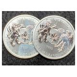 (2) 3/4 Troy Oz. Silver 1812-2012 Canada Dollars