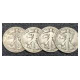 (4) W. Liberty Half Dollars: 1941-D, 42, 43, 45