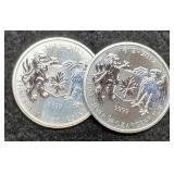 (2) 3/4 Troy Oz. Silver 1812-2012 Canada Dollars