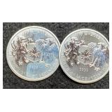 (2) 3/4 Troy Oz. Silver 1812-2012 Canada Dollars