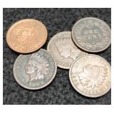 (5) Indian Head Cents: 1887, 88, 89, 93, 94