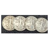 (4) W. Liberty Half Dollars: 1941, 42, 43, 45