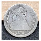1878-CC Liberty Seated Quarter