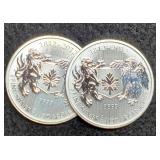 (2) 3/4 Troy Oz. Silver 1812-2012 Canada Dollars