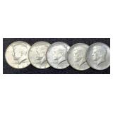 (5) 1964 Kennedy Half Dollars