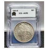 1883-S Slab Morgan Dollar ICG AU50
