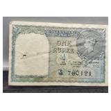 1940 India One Rupee Banknote