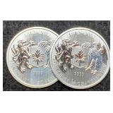 (2) 3/4 Troy Oz. Silver 1812-2012 Canada Dollars