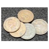 (5) Indian Head Cents: 1895, 96, 97, 98, 99