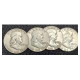 (4) F. Half Dollars: 1954-D, 58-D, 61-D, 63