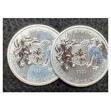 (2) 3/4 Troy Oz. Silver 1812-2012 Canada Dollars