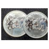 (2) 3/4 Troy Oz. Silver 1812-2012 Canada Dollars
