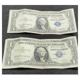(2) $1 Silver Certificate Notes AU:
