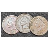(3) Indian Head Cents w/ Visible Liberty: