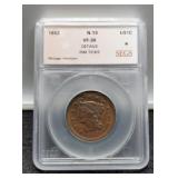 1852 Slab Large Cent SEGS VF30 w/ Rim Ticks,