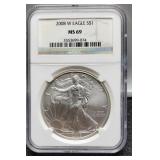 2008 Slab Silver Eagle NGC MS69