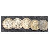 (5) Mercury Dimes inc/ 1927, 1928, 1936